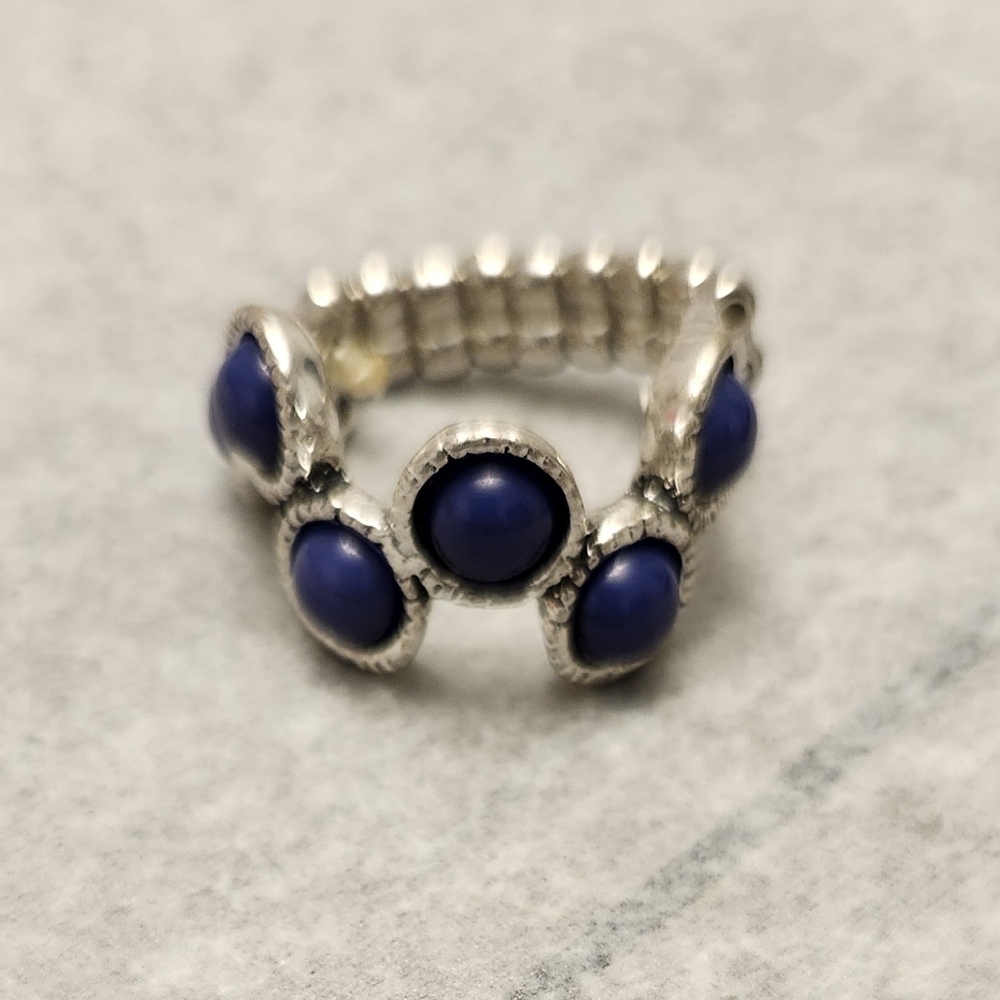 Silver and Blue Beaded Women's Ring